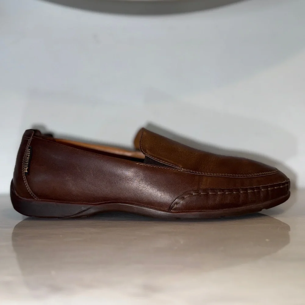 Mephisto Pistol Men’s Leather Loafers | Brown Slip-On Comfort Shoes Size 9.5